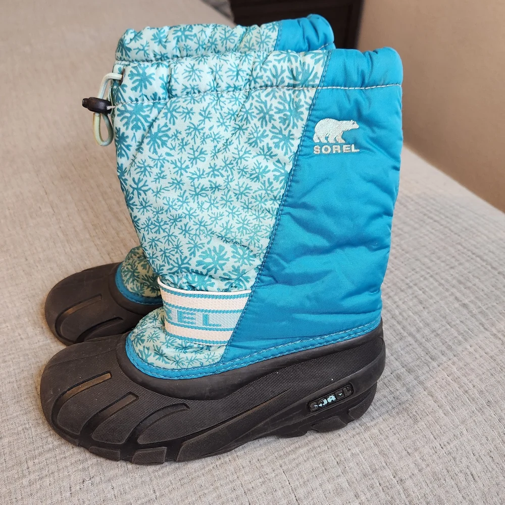 Sorel Winter Insulated Snow Boots Snowflake Teal Blue Black Womens Size 5